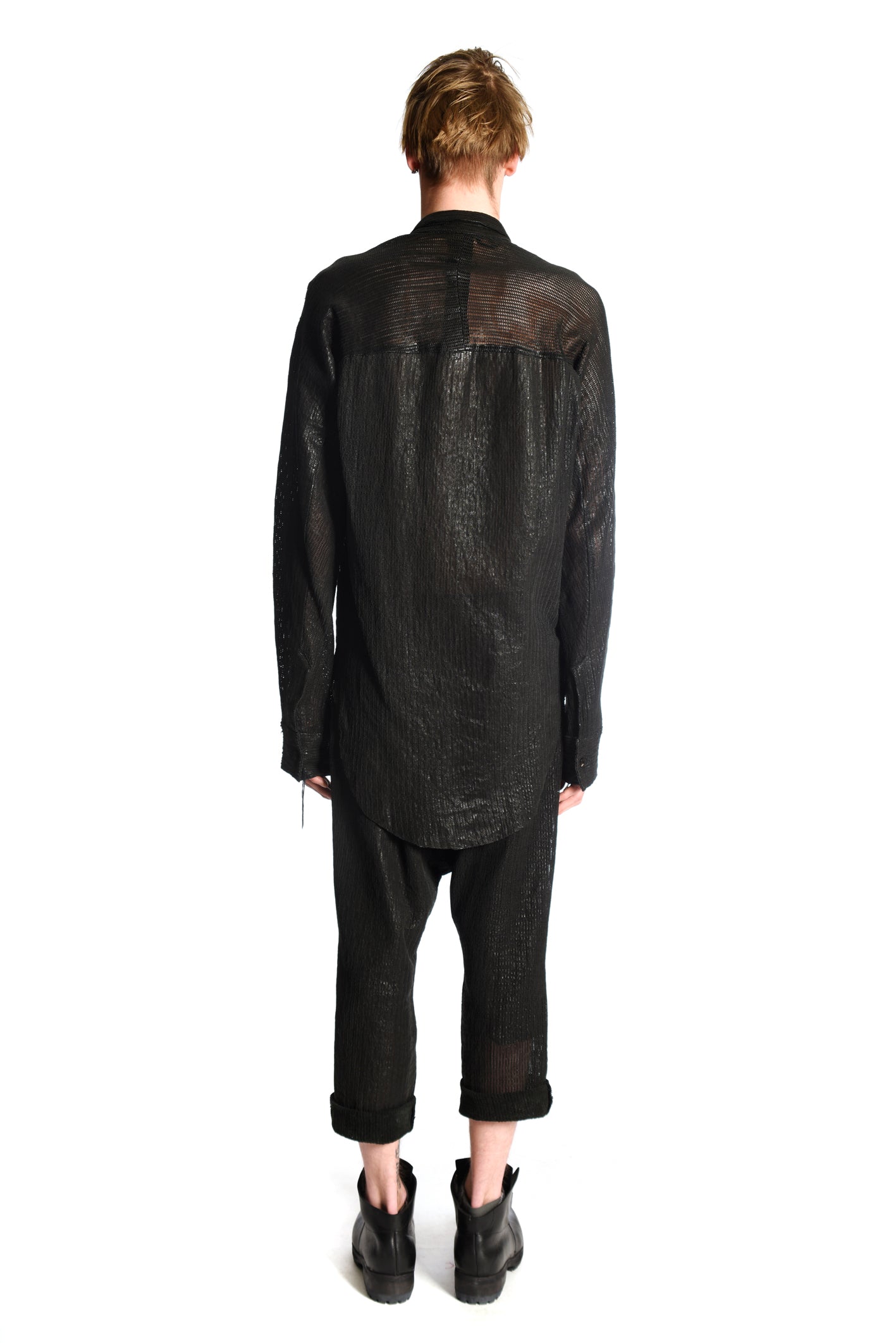 Leather Perforated Kimono Curved Shirt (last one size 48)