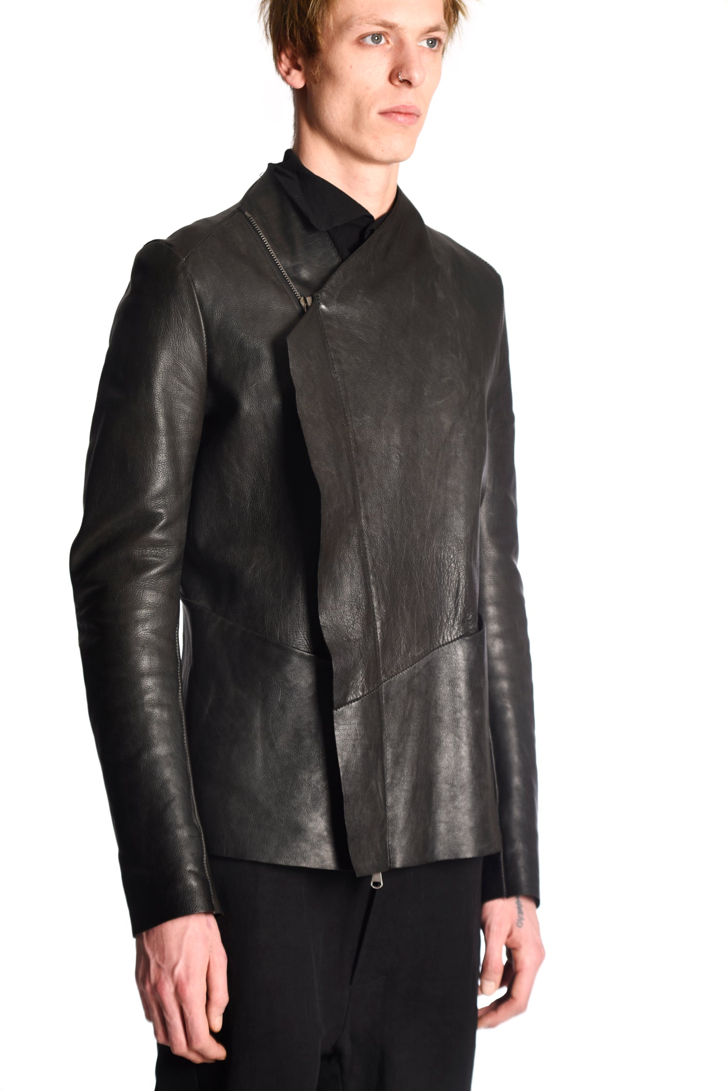Assymetric Guidi Leather Biker Jacket